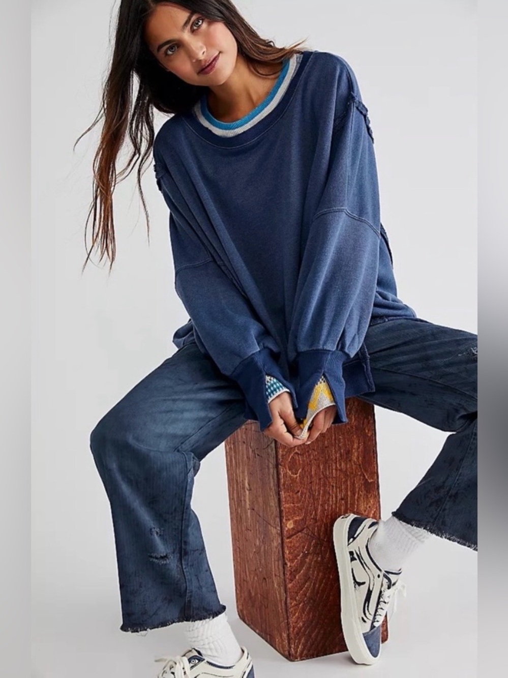 We The Free Camden Oversized Slouchy Blue Gray Sweatshirt Free People